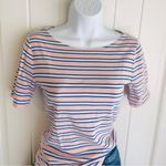 J.Crew  Pink & Blue Striped Boatneck 3/4 Short Sleeve Ribbed Knit Top Sz Small Photo 1