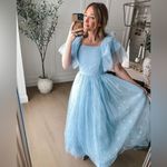 NEW Ivy City Co. Jayne Snowflake Short Sleeve Long Dress Light Blue Medium M NWT Photo 1