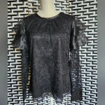 Rachel Parcell ruffle shoulder lace blouse size Medium New Black Photo 3
