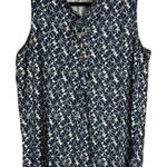 Simply Noelle  blue‎ white tan split neck sleeveless blouse size L/XL (12-14) Photo 0