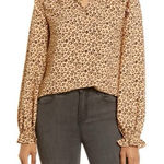 Rachel Parcell Women’s Tan Animal Floral Ruffle Blouse – Long Sleeve – Size Med Photo 0