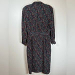 Talbots Vintage  Shirt Dress 100% Silk Navy Green Floral Pattern Women’s Size 14 Photo 5