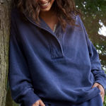 Aerie  Getaway Quarter Snap Sweatshirt Blue Size XL Photo 0