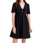 Madewell Black Poplin Tie Front V-Neck Short Sleeve Mini Dress Size 8 Photo 2