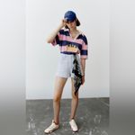 ZARA  Bloggers‎ Favorite Blue Structured Hight Waisted Shorts with Pockets Size L Photo 9