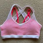 Fabletics NEW Mesh Cross Back Neon Pink White Sports Bra Faye Size Medium NWOT Photo 0