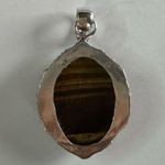 TIGER’S Eye Genuine Stone Pendant 925 Sterling Silver Plated Brown Photo 2