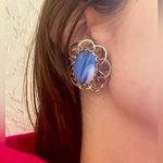 None Vintage style ornate earrings, large oval blue and silver Photo 5
