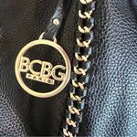BCBG Paris Womens Black Tan Gold Reversible Leather Chain Tote Bag Photo 2