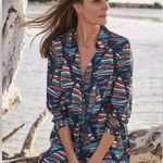 Soft Surroundings  Colorful Boats Novelty Print Cupro Nautical Blouse PL Photo 0