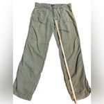 American Eagle  Linen Cotton Cargo Pants Sz 8 Olive Green Relaxed Fit Y2K Photo 5