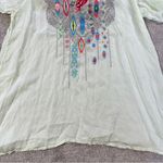 Johnny Was  Women’s Floral Embroidered V-Neck Blouse Top Sheer in Mint Green 1X Photo 4