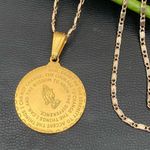 Lord’s Prayer Our Father Praying Hands Medallion Pendant 18” Religious Necklace Photo 1