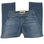 Gap Curvy Low Rise blue wide leg jeans yellow & orange stitching size 30" Waist Photo 13