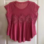 Anthropologie Swing Mixed Media Mesh Lace Jersey Top Rose Pink Size Medium *FLAW Photo 2