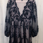 Boohoo  Womens Lace Dress Size 10 Black Long Sleeve Mini Whimsigoth Fairy Grunge Photo 0