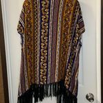Rue 21 Navy/Gold Print Open Front Fringe Trim Kimono M Photo 6