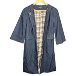 Isabella Suits Denim Studded Collar Trench Coat Jacket 3/4 Sleeve Women Size 6 Blue Photo 2