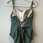 Kona Sol  Green One-Piece Swimsuit Strapy Textured High Cut Classic Modest Cute Photo 2