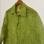 Ruby Rd . Textured Lime Green Blouse 3/4 sleeve sheer button down Photo 1
