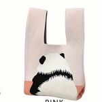Chic Canvas Panda Pink‎ Casual Knit Style Satchel Wrist Strap Bag Versatile Pink Photo 4