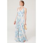 LIV FOSTER Blue Orange Abstract Watercolor Wave Pattern Halter Neck Maxi Size 6 Photo 1