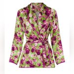 Giovanni Nicolai Floral Print Green & Purple Wrap Top(Size Medium Photo 1