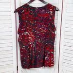 BCBGMAXAZRIA Abstract Print Knot Front Silk Blouse Sleeveless Black Red Medium Photo 7