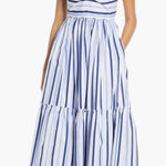 J.Crew Shirting Stripe Cotton Tiered Maxi Dress in Multi Blue size 2 $128 Photo 0