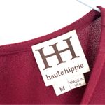 Haute Hippie  Burgundy Asymmetrical Draped Slit Front 3/4 Sleeve Fitted Dress Photo 9