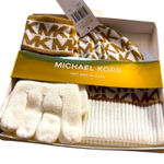 Michael Kors  Monogram Beanie Hat and Gloves in Cream and Tan, New with Tag Photo 0