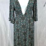 Ivy Jane deep vback aqua and mocha geometric print midi dress size medium Photo 0