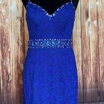 Mori Lee by madeline gardner Sleeveless Strappy Back Royal Blue Lace Dress Sz 10 Photo 0