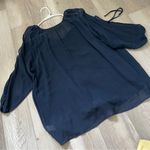 Johnny Was Top bamboo cold shoulder pom pom womens Navy Blue small contemporary Photo 4