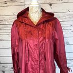 1990s Messages Red Iridescent Hooded Taffeta Belted Coat Made in Hong Kong M Size M Photo 3