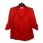 Under Skies  Women Blouse Size Medium V-Neck Rolled Tab 3/4 sleeve Top Tees Photo 3