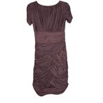 Halston Heritage Ruched Deep V Bodycon Dress Plum Purple | Size Small Photo 2