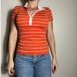 Jones New York Vintage  Sport Preppy Orange White Stripe Collared Shirt Size S Photo 3