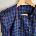 Vintage Kasper ASL Black Button Plaid Blazer Blue Green Purple Grunge Size 8 Photo 2