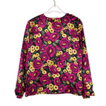 Vintage Magenta Pink & Yellow Floral Long Sleeve Satin Blouse Small Purple Photo 1