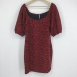 Free People  Sunset Mini Dress L NWT Red Multi Print Puff Sleeve Bodycon Stretch Photo 1