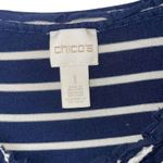Chico's Sz 1 M Peasant Top Blouse Scoop Keyhole Neck Striped PeekABoo Navy Shirt Photo 4