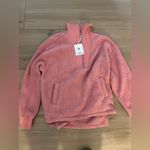 NEW Half Zip Sherpa Fleece Pullover Lightweight Soft Fuzzy Sweatshirt L Pocket S Pink Photo 3