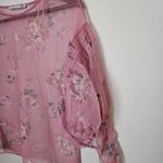 ZARA Blouse Tulle Sheer Floral Pink Puff Sleeves Long Sleeve Casual Crewneck Photo 5