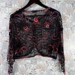 ModeLia Sheer Embroidered Mesh Cropped Cardigan Top Black & Burgundy Size XL Photo 13