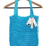 AQUA Crochet Tote Bag With Matching Pouch in Blue New Photo 0