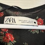 ZARA  sheer black floral red roses ruched small ruffle cocktail party Dress Photo 3