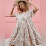 NWT BiBi SHORT SLEEVE TIERED LOOSE FIT MULTI PLAID MINI DRESS Photo 4