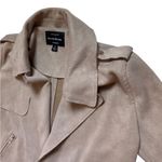 Haute Monde Motorcycle Suede Taupe Beige Jacket Sz S Lightweight Blazer Zip Pockets Photo 3