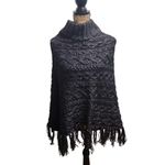 TIME‎ AND TRU Poncho Womens Size One Size Black Turtleneck Fringe Cable Knit Photo 1